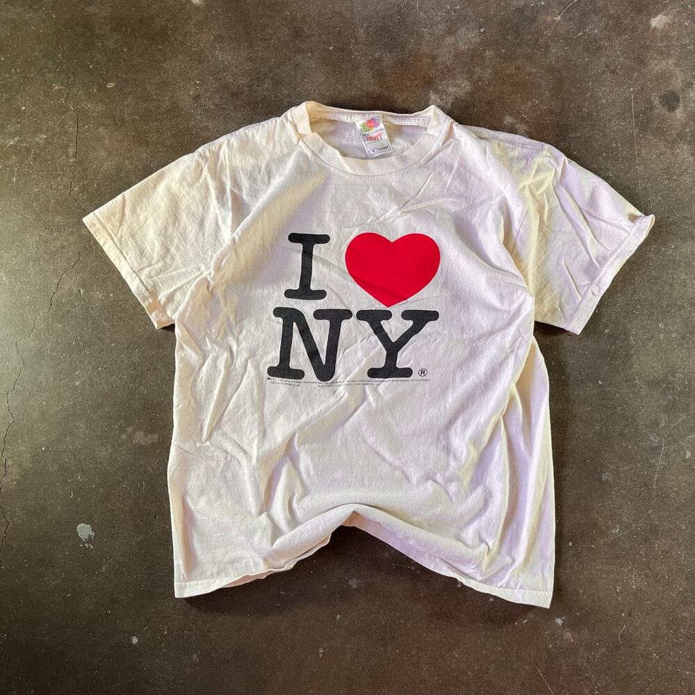 Vintage 90s I heart NY White fruit of the loom yellowing graphic t-shirt mens M